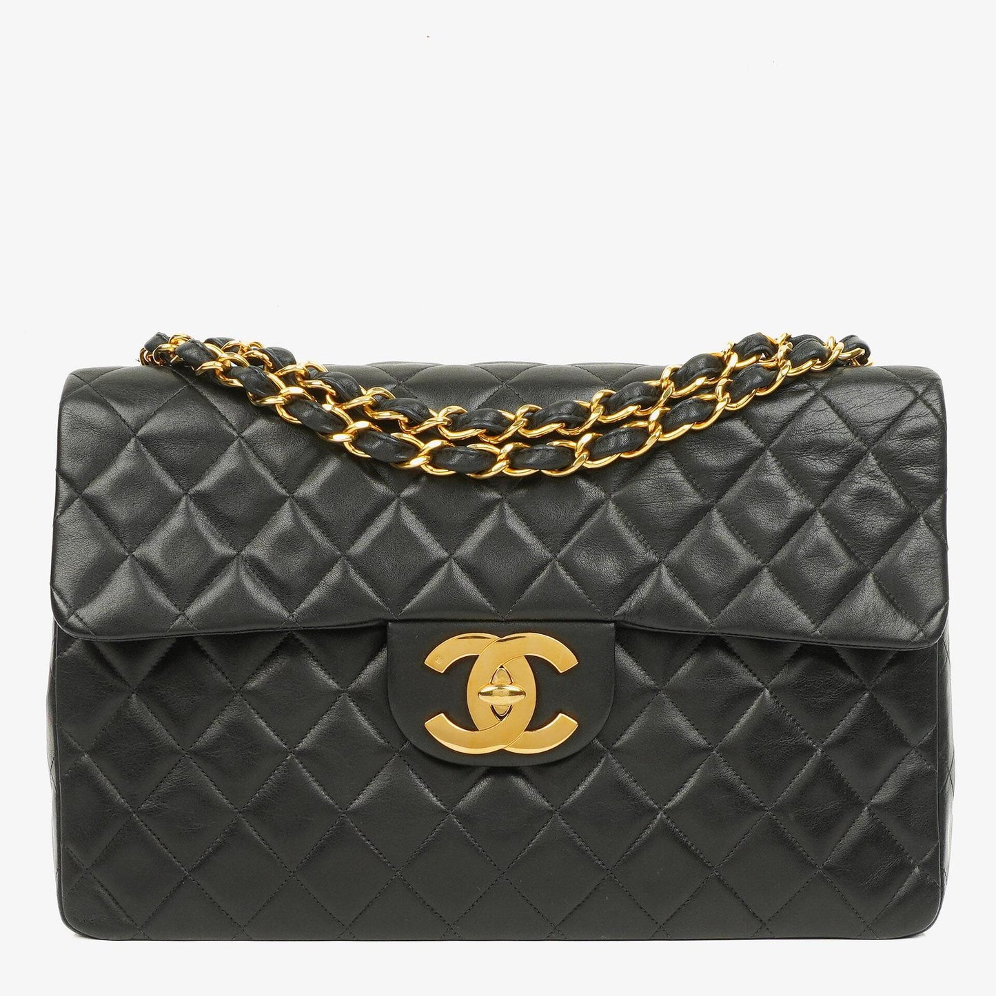 Chanel Maxi Jumbo Classic Single Flap Tasche Schwarz gestepptes Lammleder 24K vergoldete Hardware