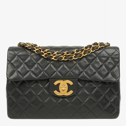 Chanel Maxi Jumbo Classic Single Flap Tasche Schwarz gestepptes Lammleder 24K vergoldete Hardware