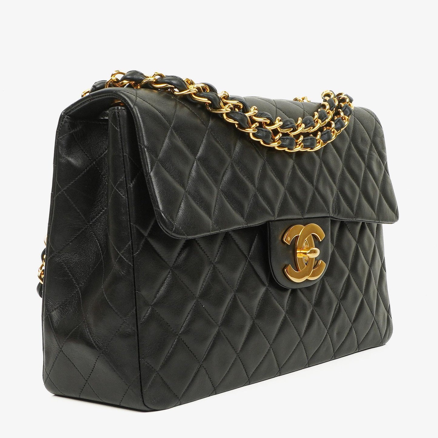Chanel Maxi Jumbo Classic Single Flap Tasche Schwarz gestepptes Lammleder 24K vergoldete Hardware
