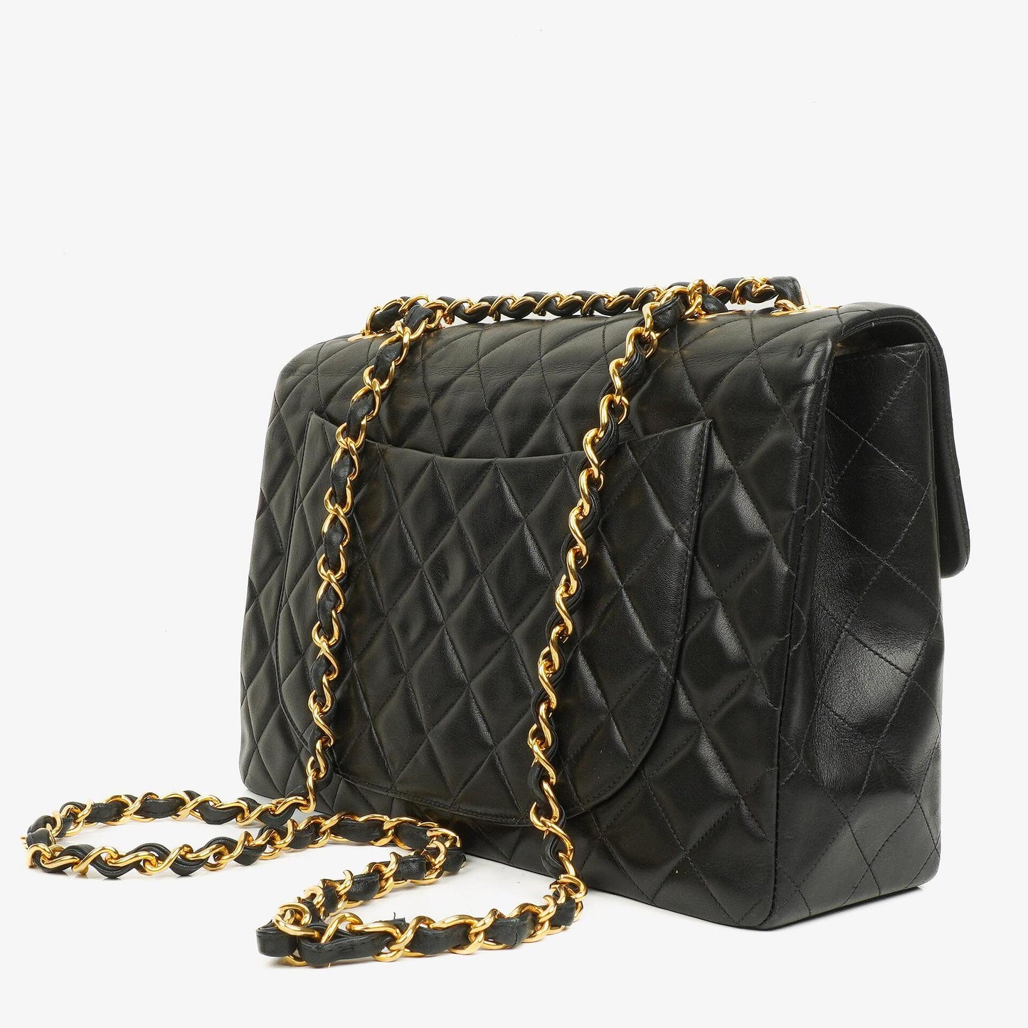 Chanel Maxi Jumbo Classic Single Flap Tasche Schwarz gestepptes Lammleder 24K vergoldete Hardware