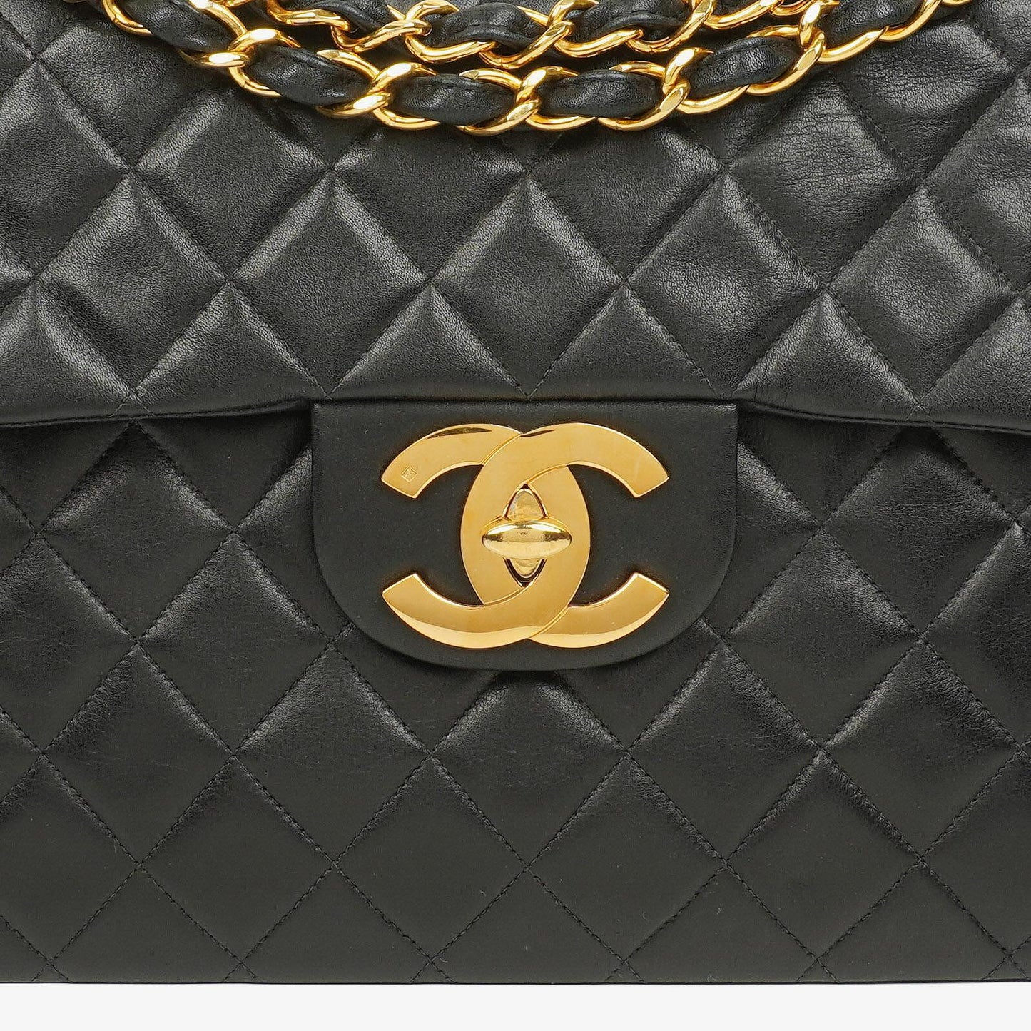 Chanel Maxi Jumbo Classic Single Flap Tasche Schwarz gestepptes Lammleder 24K vergoldete Hardware