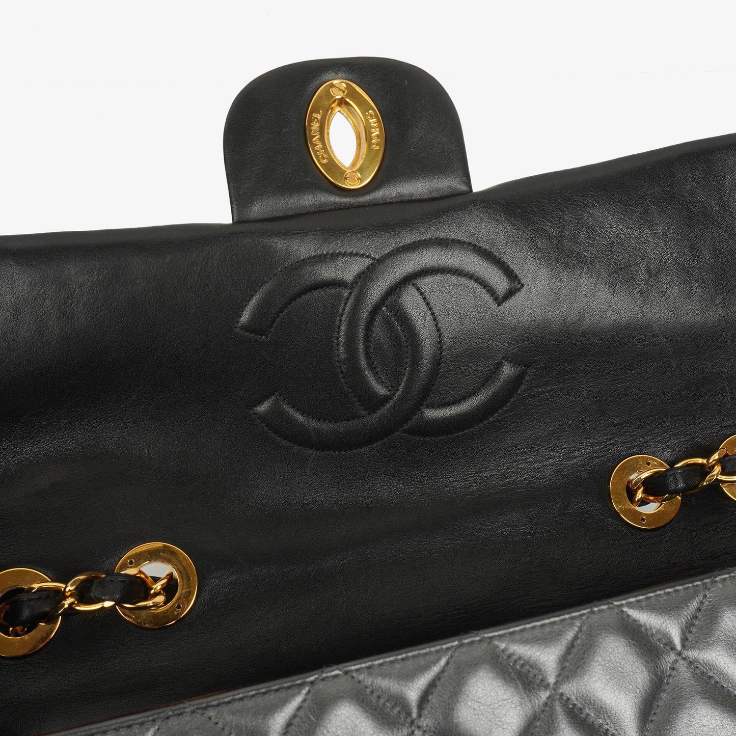 Chanel Maxi Jumbo Classic Single Flap Tasche Schwarz gestepptes Lammleder 24K vergoldete Hardware