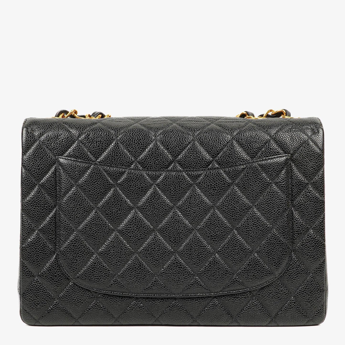 Chanel Maxi Jumbo Classic Single Flap Bag aus schwarzem gestepptem Lammleder mit 24K vergoldeter Hardware