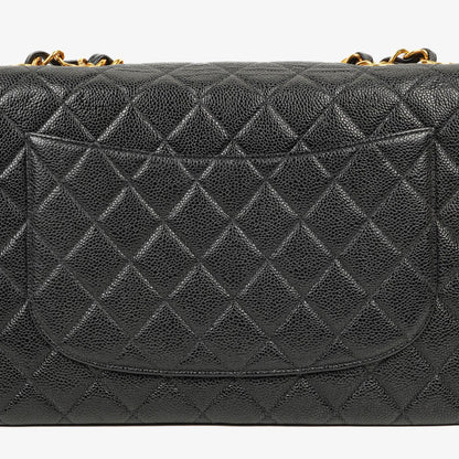 Chanel Maxi Jumbo Classic Single Flap Bag aus schwarzem gestepptem Lammleder mit 24K vergoldeter Hardware