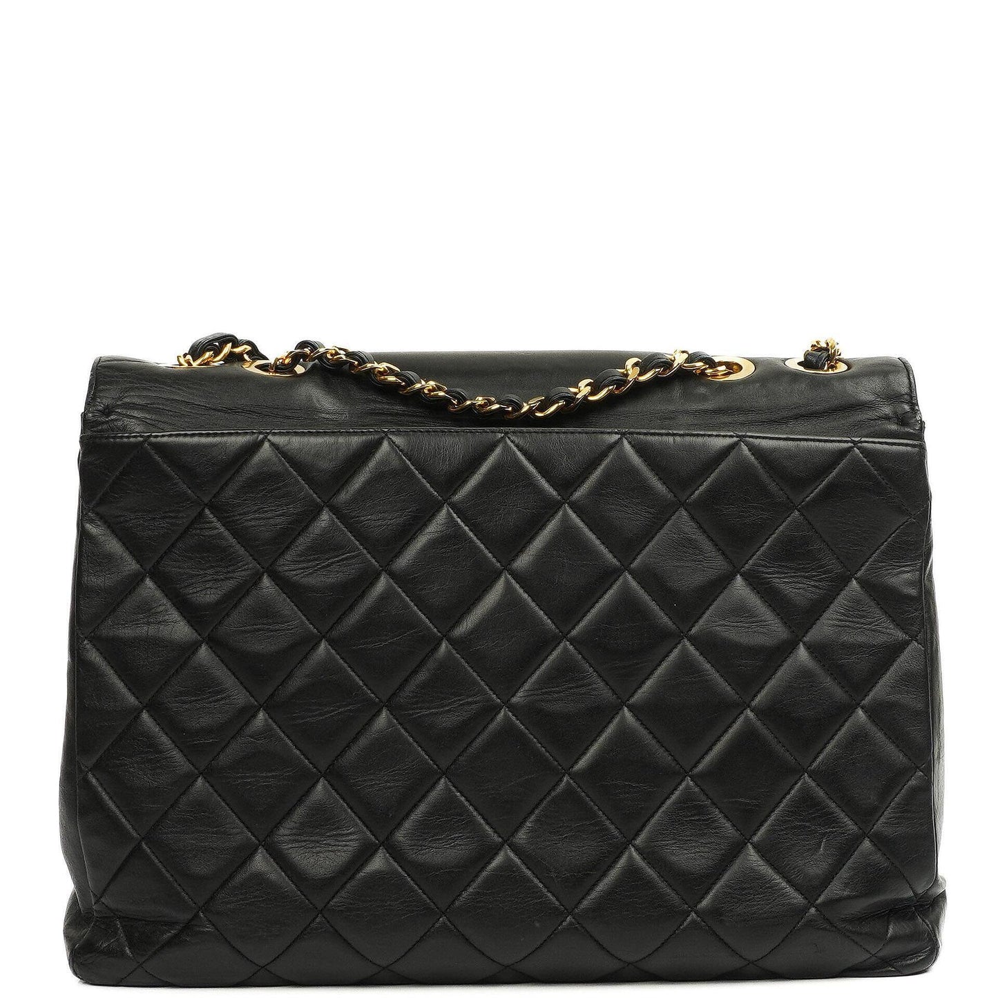Chanel Classic Maxi Jumbo Single Flap Bag aus schwarzem gestepptem Lammleder mit 24K vergoldeten Beschlägen