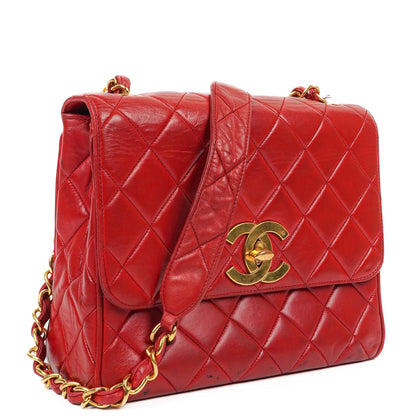 Chanel Maxi Logo Klappentasche in Rot Gestepptes Lammleder und 24k Vergoldeten Beschlägen