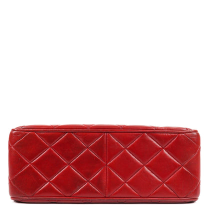 Chanel Maxi Logo Klappentasche in Rot Gestepptes Lammleder und 24k Vergoldeten Beschlägen
