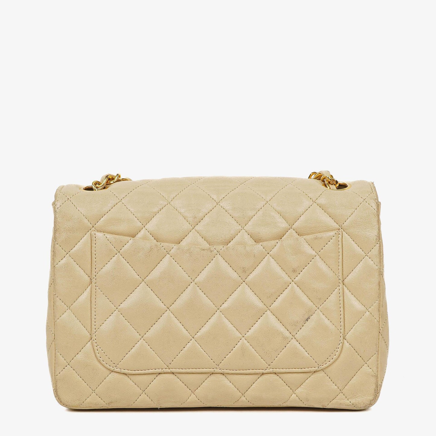 Chanel Maxi Logo Full Flap Tasche aus beigem gestepptem Leder mit 24K vergoldeten Beschlägen