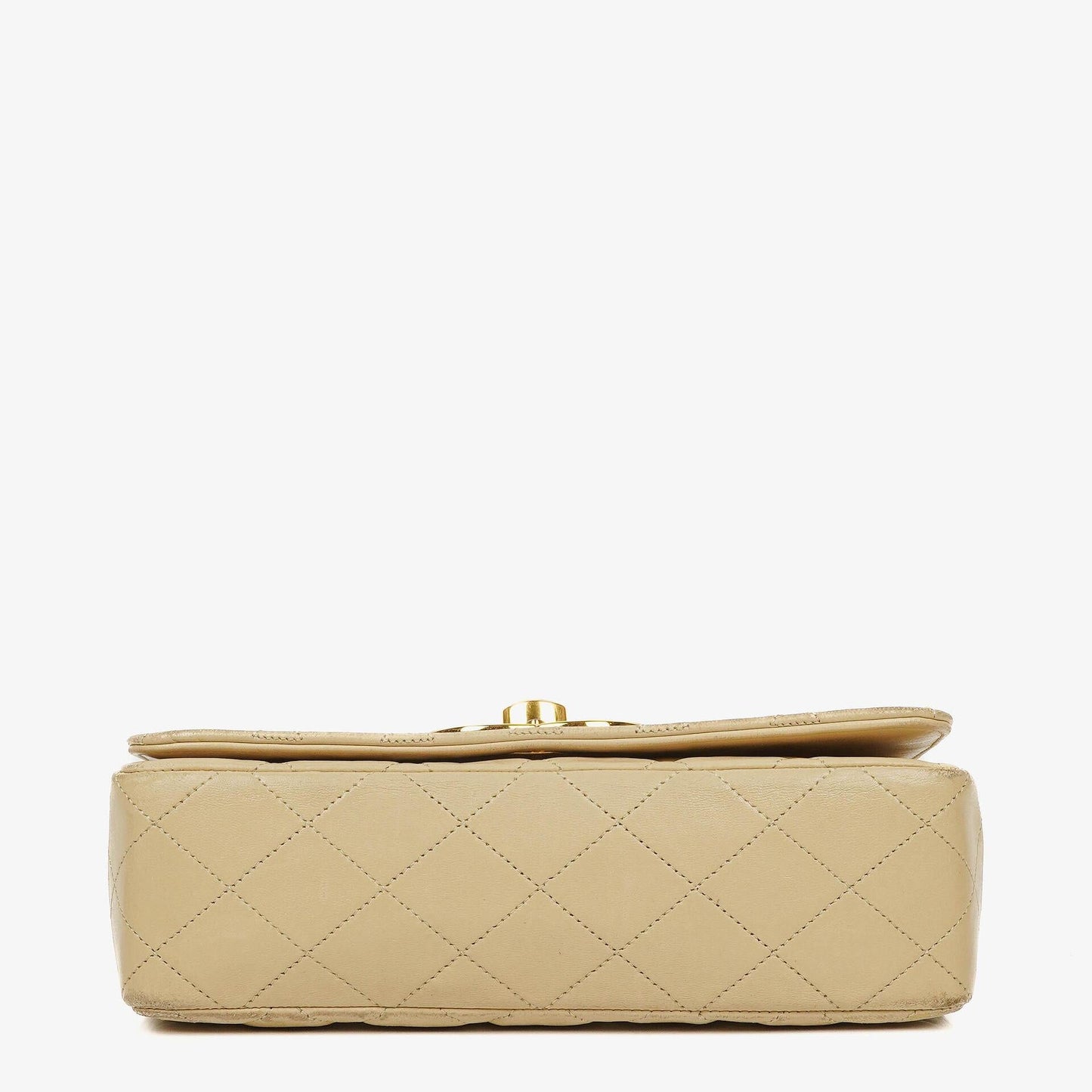 Chanel Maxi Logo Full Flap Tasche aus beigem gestepptem Leder mit 24K vergoldeten Beschlägen