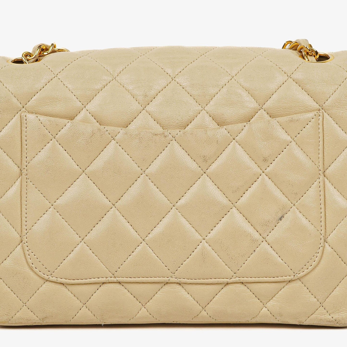 Chanel Maxi Logo Full Flap Tasche aus beigem gestepptem Leder mit 24K vergoldeten Beschlägen