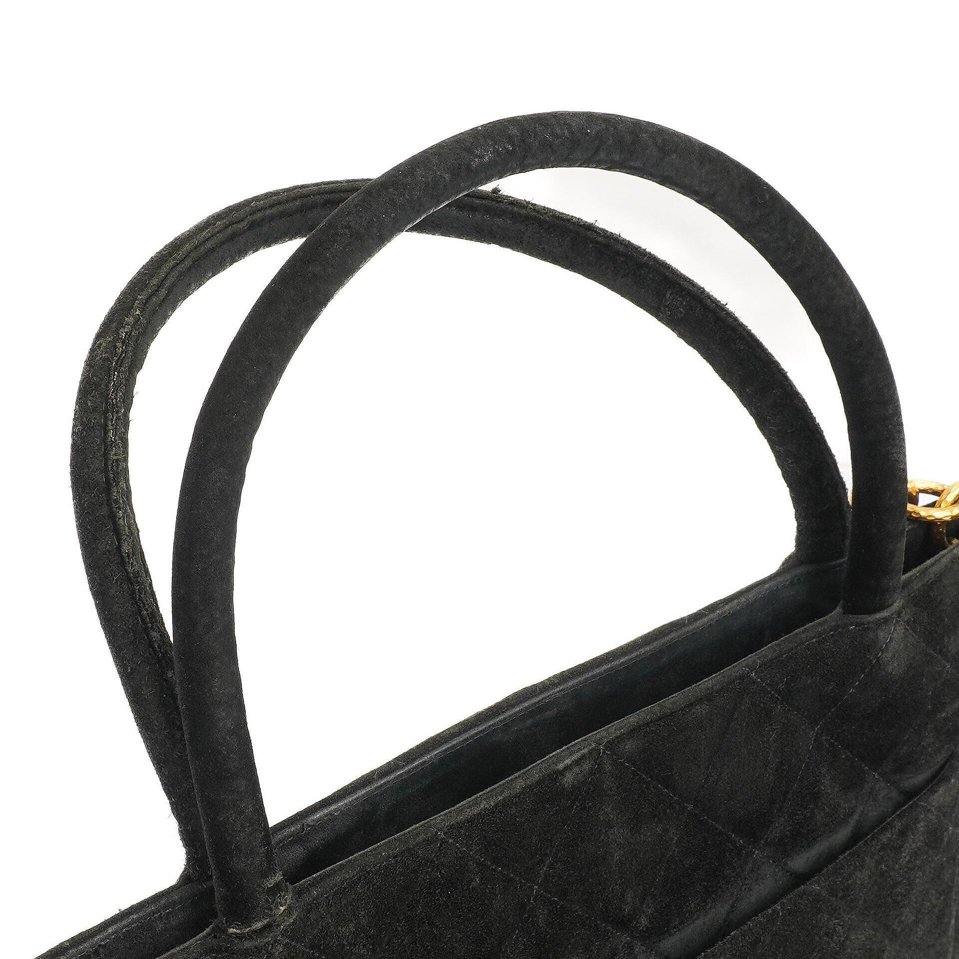 Chanel Medaillon Vintage Tote Tasche In Schwarz Gepolstertem Wildleder