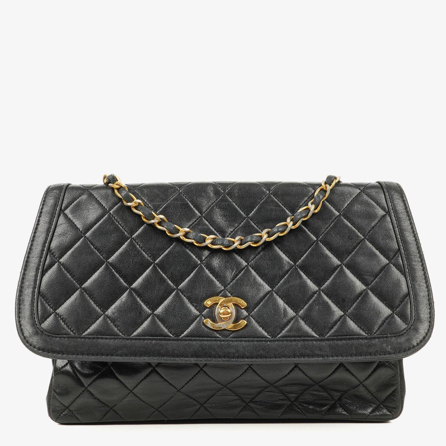 Chanel Medium Single Flap Tasche aus schwarzem gestepptem Lammleder mit 24K vergoldeten Beschlägen