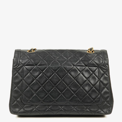 Chanel Medium Single Flap Tasche aus schwarzem gestepptem Lammleder mit 24K vergoldeten Beschlägen