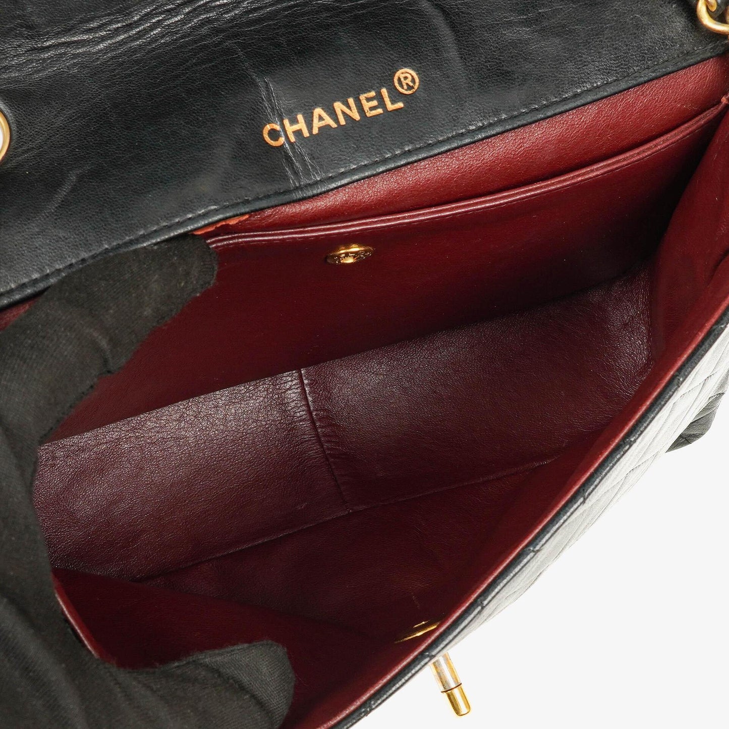 Chanel Medium Single Flap Tasche aus schwarzem gestepptem Lammleder mit 24K vergoldeten Beschlägen