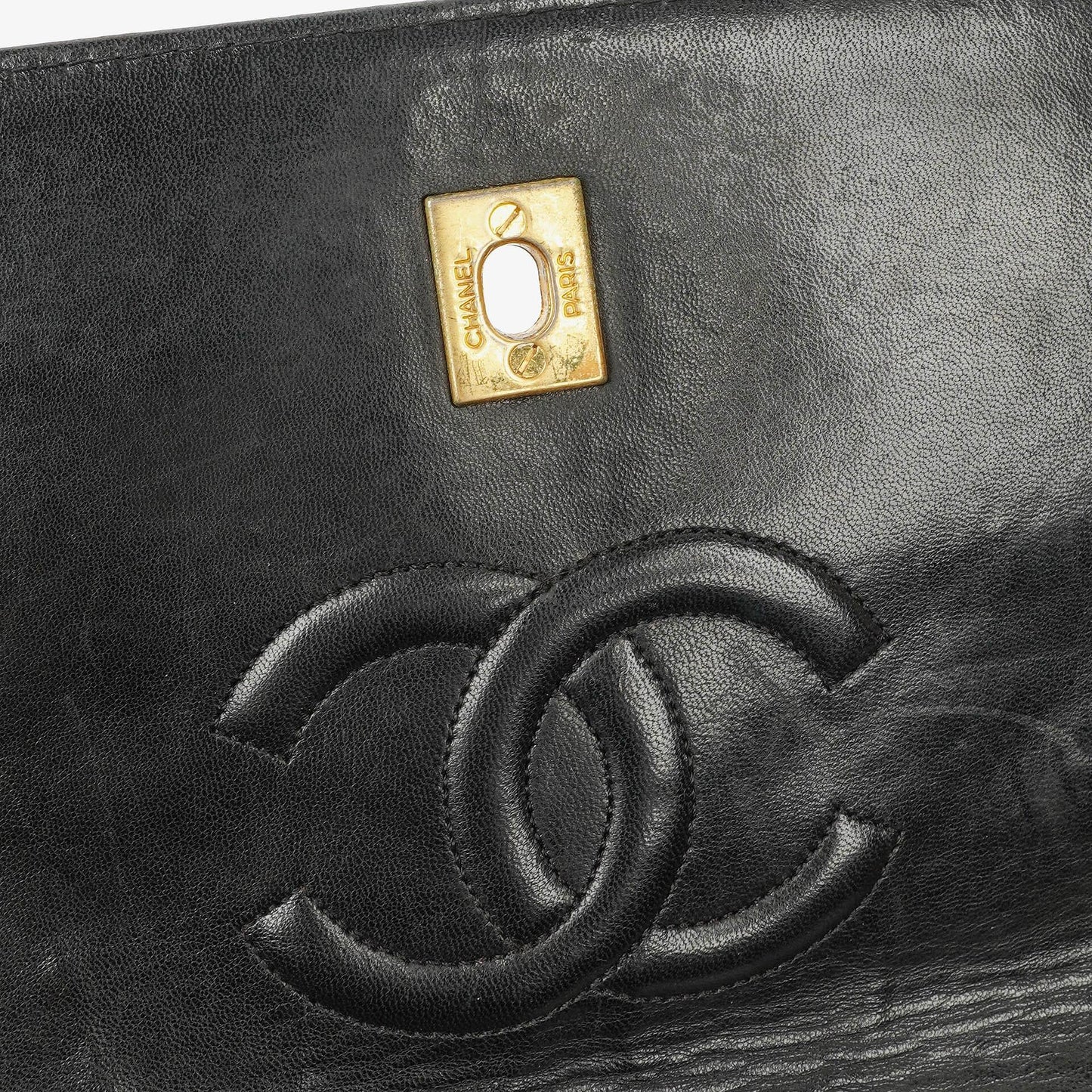 Chanel Medium Single Flap Tasche aus schwarzem gestepptem Lammleder mit 24K vergoldeten Beschlägen