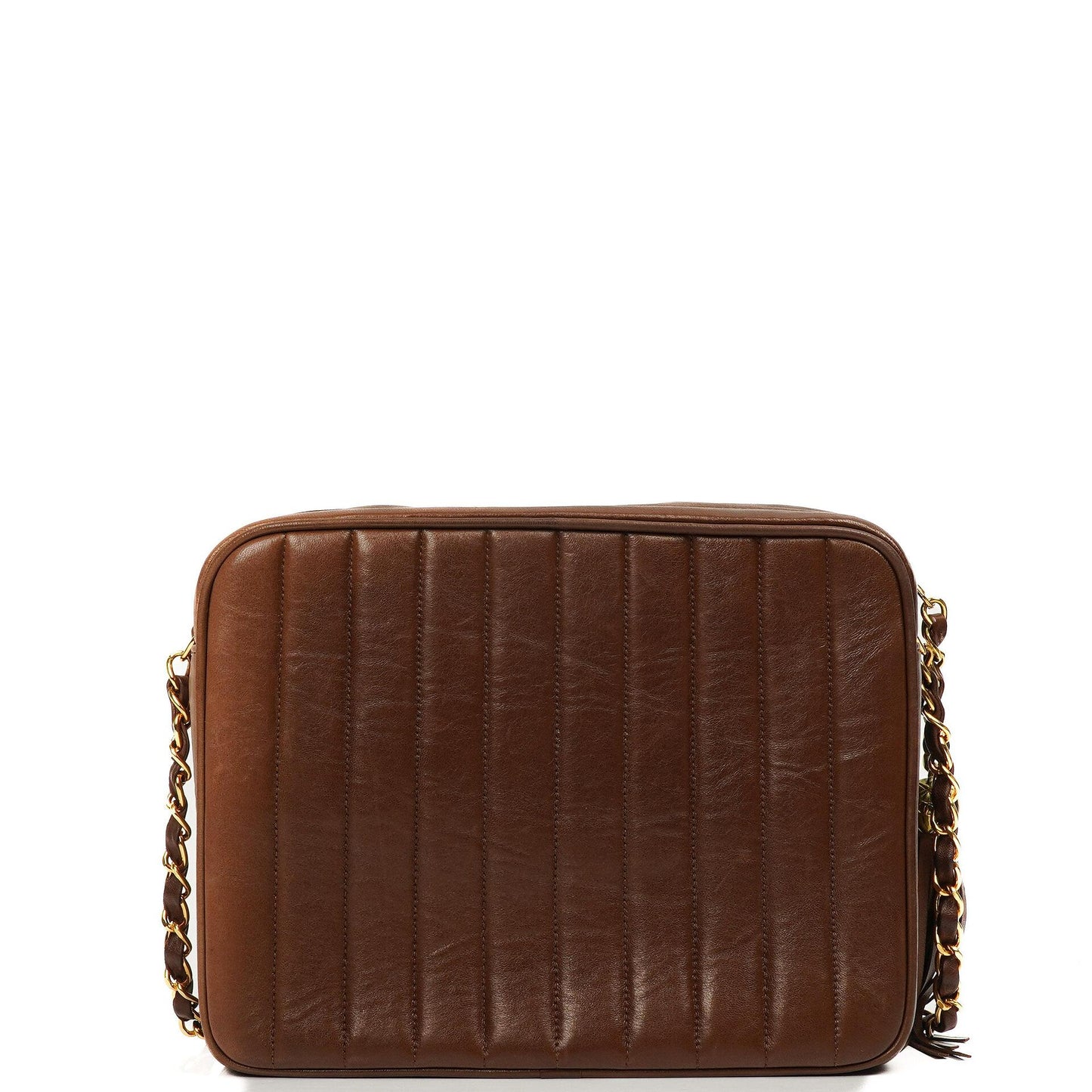 Chanel Medium Kamera Quaste Braune Vertikale Gequiltete Lammleder CC Klapptasche 24K Goldbeschläge, 1994-1996