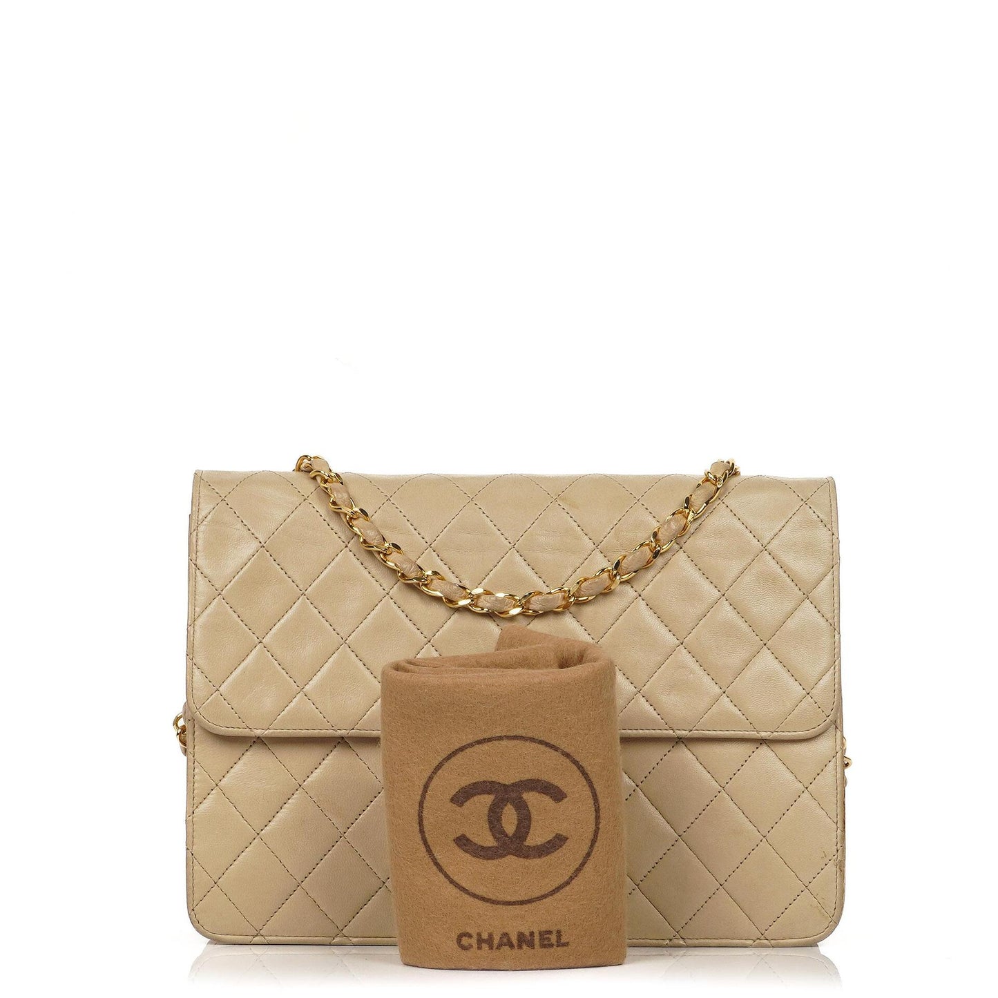 Chanel Medium Classic beige-ivory gestepptes Lammleder Single Flap Bag mit 24K goldplattierten Beschlägen