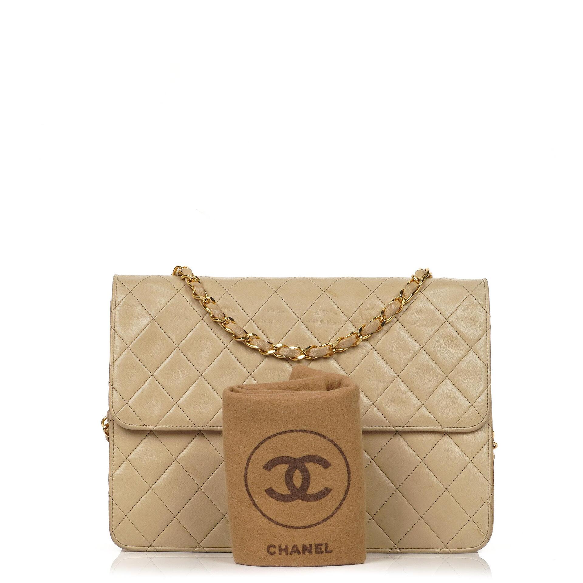 Chanel Medium Classic beige-ivory gestepptes Lammleder Single Flap Bag mit 24K goldplattierten Beschlägen