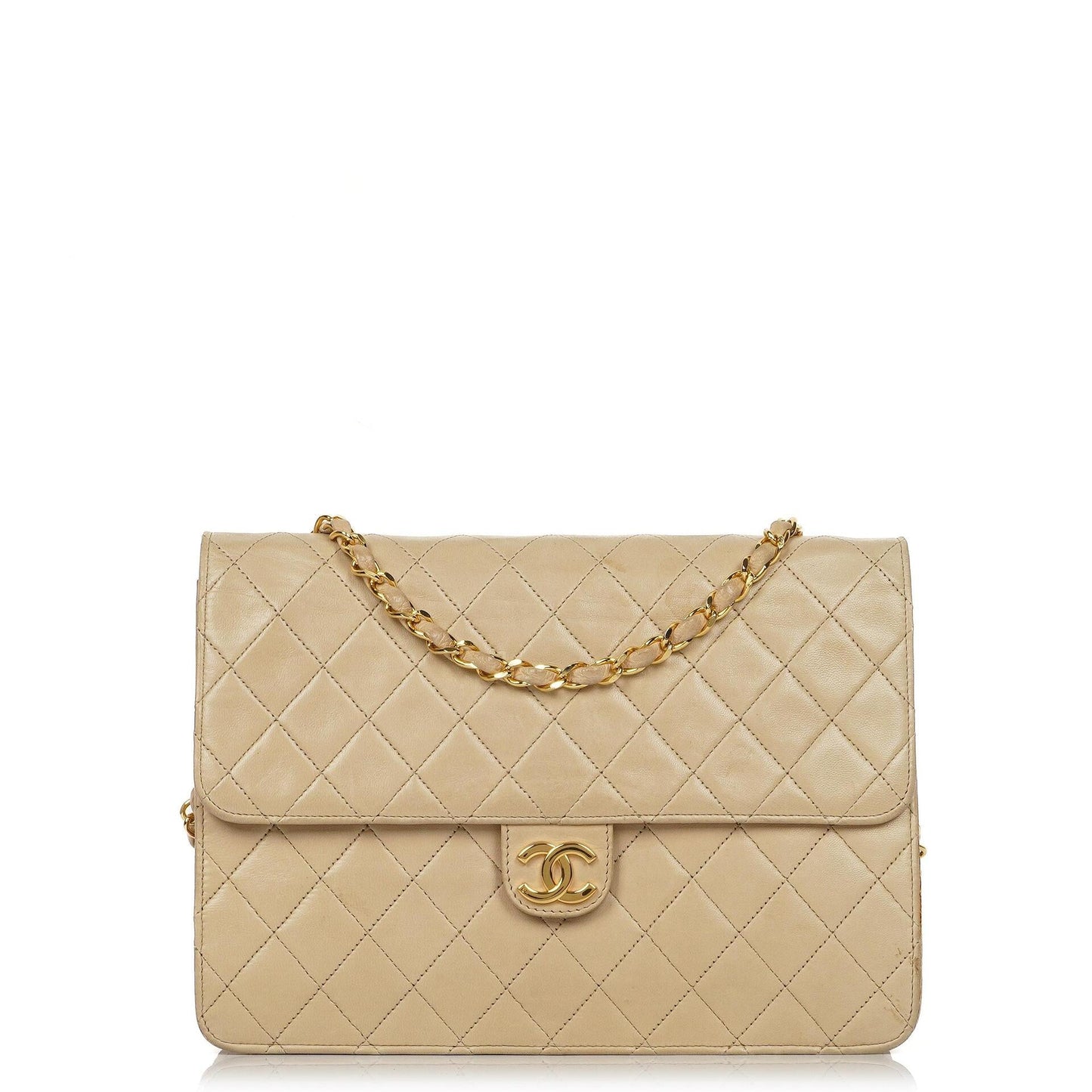 Chanel Medium Classic beige-ivory gestepptes Lammleder Single Flap Bag mit 24K goldplattierten Beschlägen