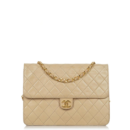 Chanel Medium Classic beige-ivory gestepptes Lammleder Single Flap Bag mit 24K goldplattierten Beschlägen