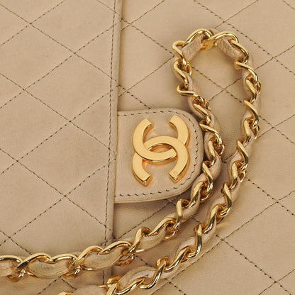 Chanel Medium Classic beige-ivory gestepptes Lammleder Single Flap Bag mit 24K goldplattierten Beschlägen