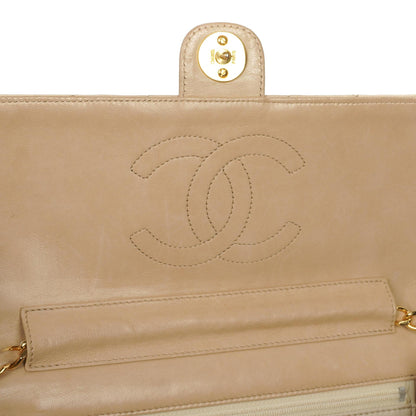 Chanel Medium Classic beige-ivory gestepptes Lammleder Single Flap Bag mit 24K goldplattierten Beschlägen