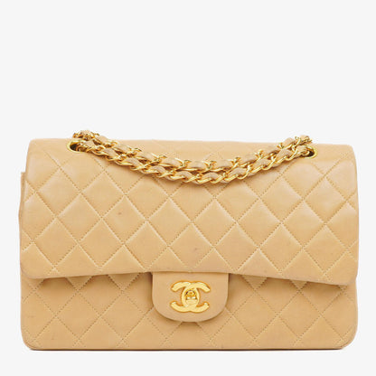 Chanel Medium Classic Beige gestepptes Leder Double Flap Tasche mit 24K goldfarbener Hardware