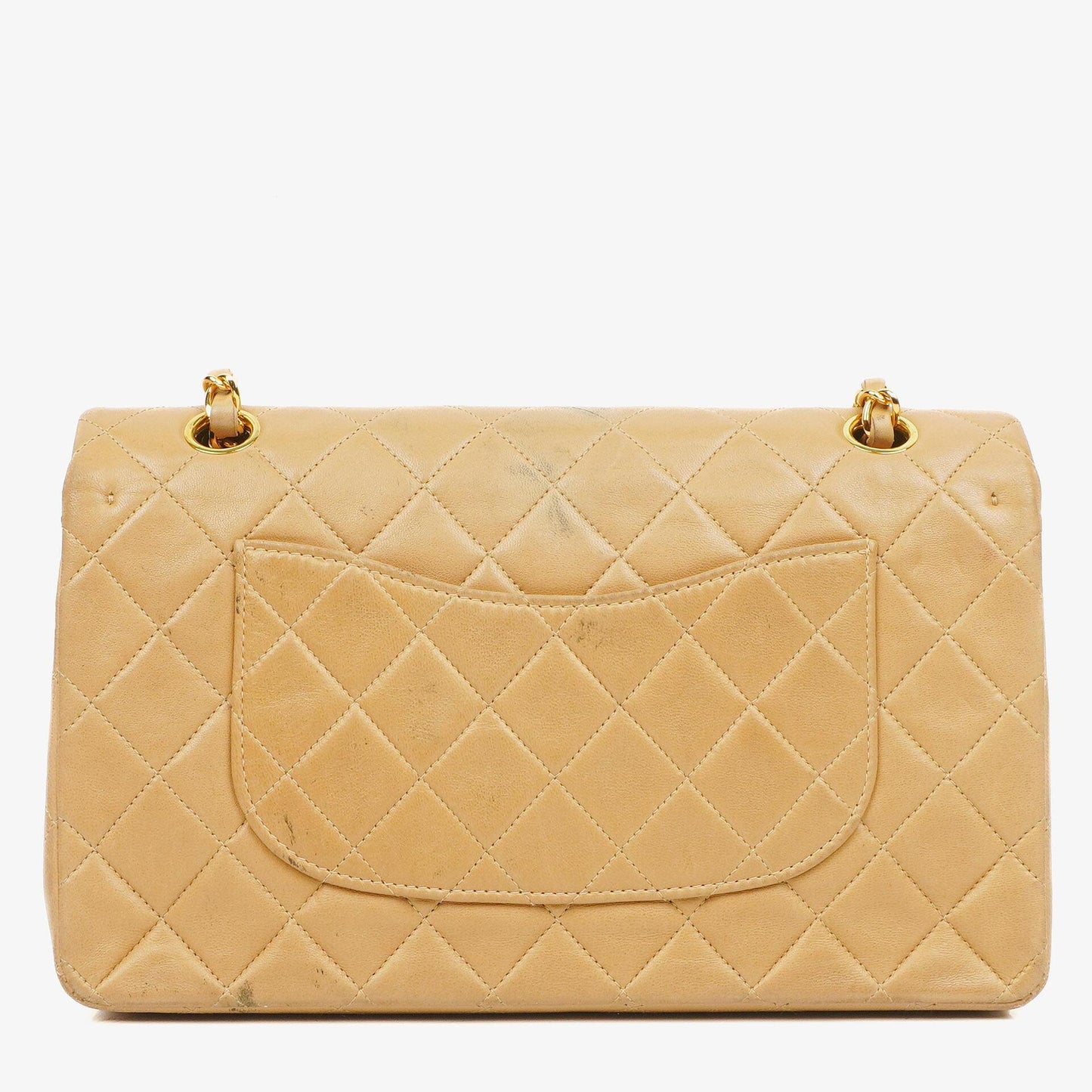 Chanel Medium Classic Beige gestepptes Leder Double Flap Tasche mit 24K goldfarbener Hardware