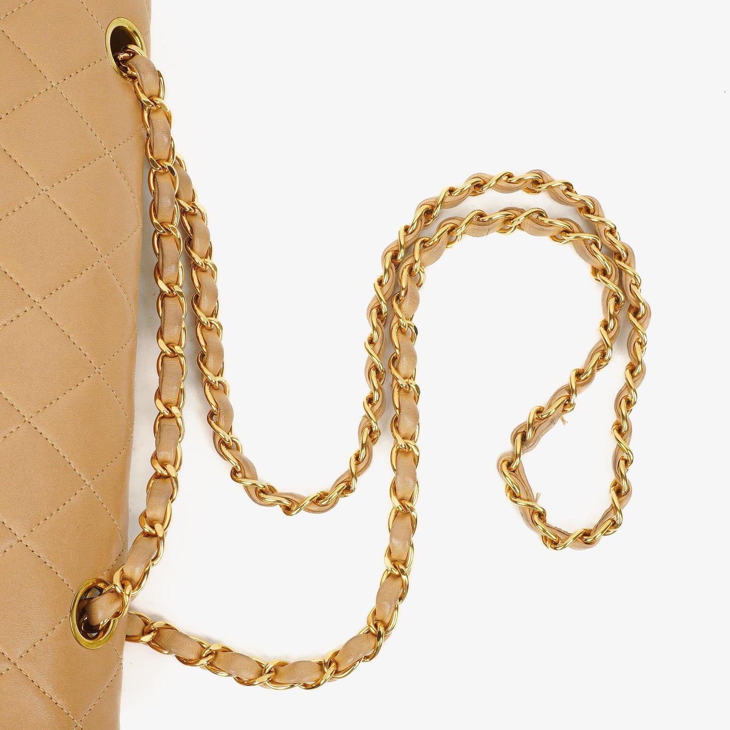 Chanel Medium Classic Beige gestepptes Leder Double Flap Tasche mit 24K goldfarbener Hardware