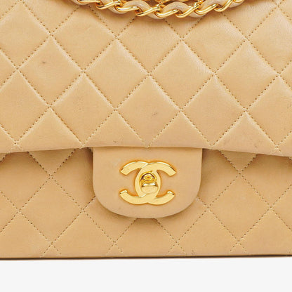 Chanel Medium Classic Beige gestepptes Leder Double Flap Tasche mit 24K goldfarbener Hardware