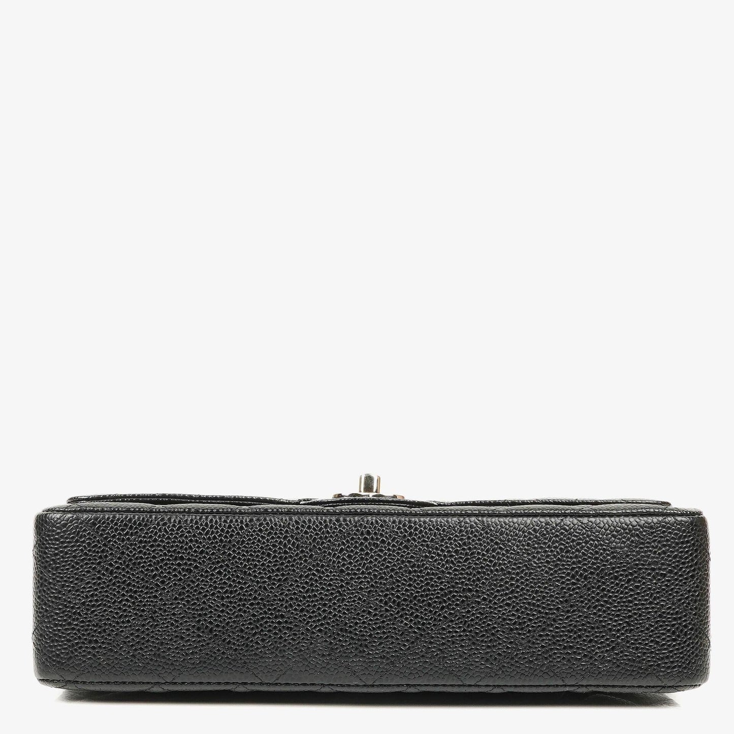 Chanel mittelgroße Classic Double Flap Bag aus schwarzem gestepptem Kaviarleder mit silberfarbener Hardware