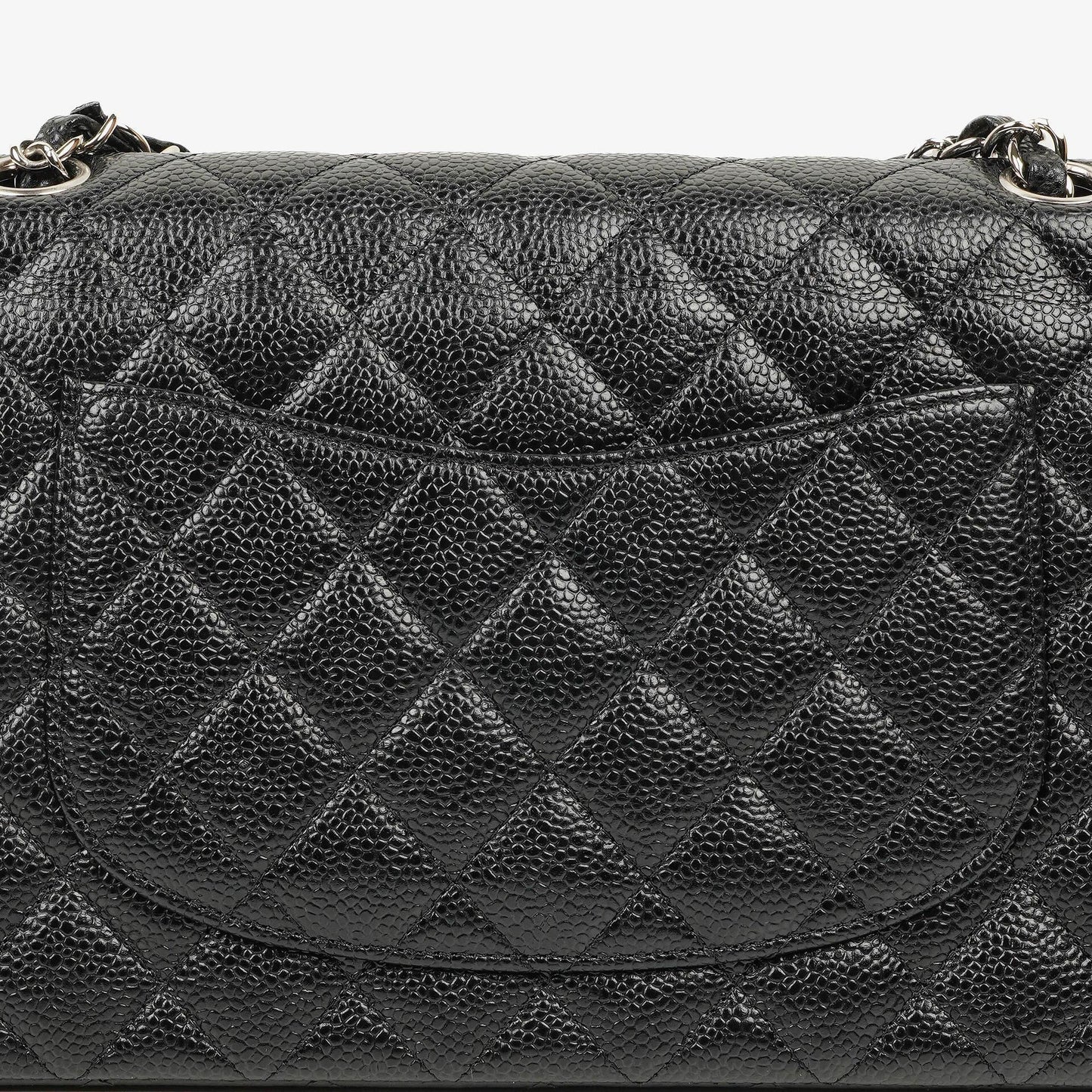 Chanel mittelgroße Classic Double Flap Bag aus schwarzem gestepptem Kaviarleder mit silberfarbener Hardware