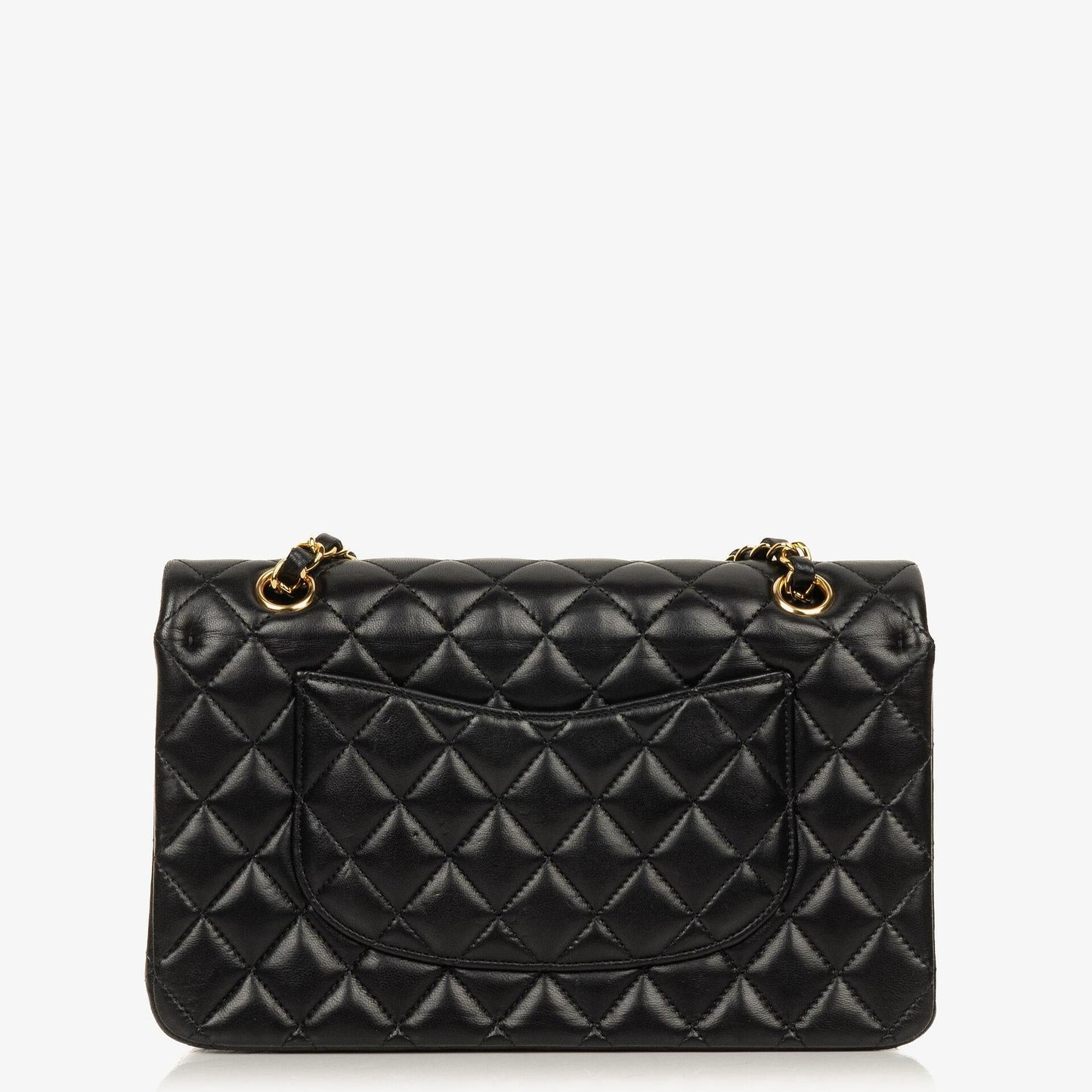 Chanel Classic Medium Double Flap Bag aus schwarzem gestepptem Lammleder mit goldfarbenen Beschlägen