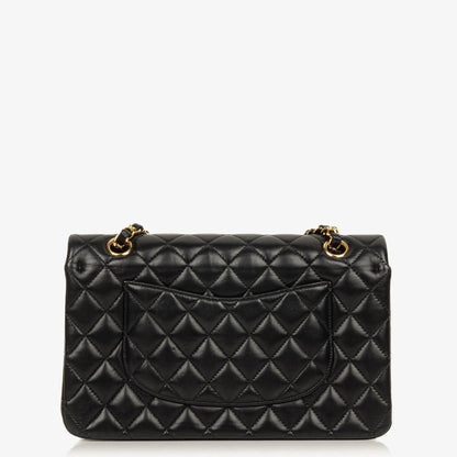 Chanel Classic Medium Double Flap Bag aus schwarzem gestepptem Lammleder mit goldfarbenen Beschlägen