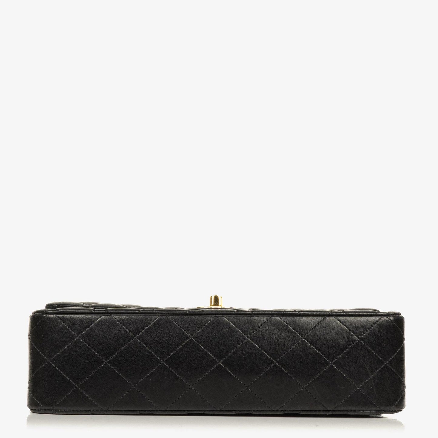 Chanel Classic Medium Double Flap Bag aus schwarzem gestepptem Lammleder mit goldfarbenen Beschlägen