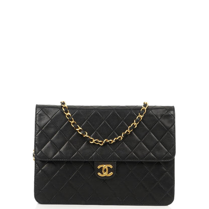 Chanel Medium Classic Single Flap Bag, Schwarzes gestepptes Lammleder, 24K Goldplattierte Hardware