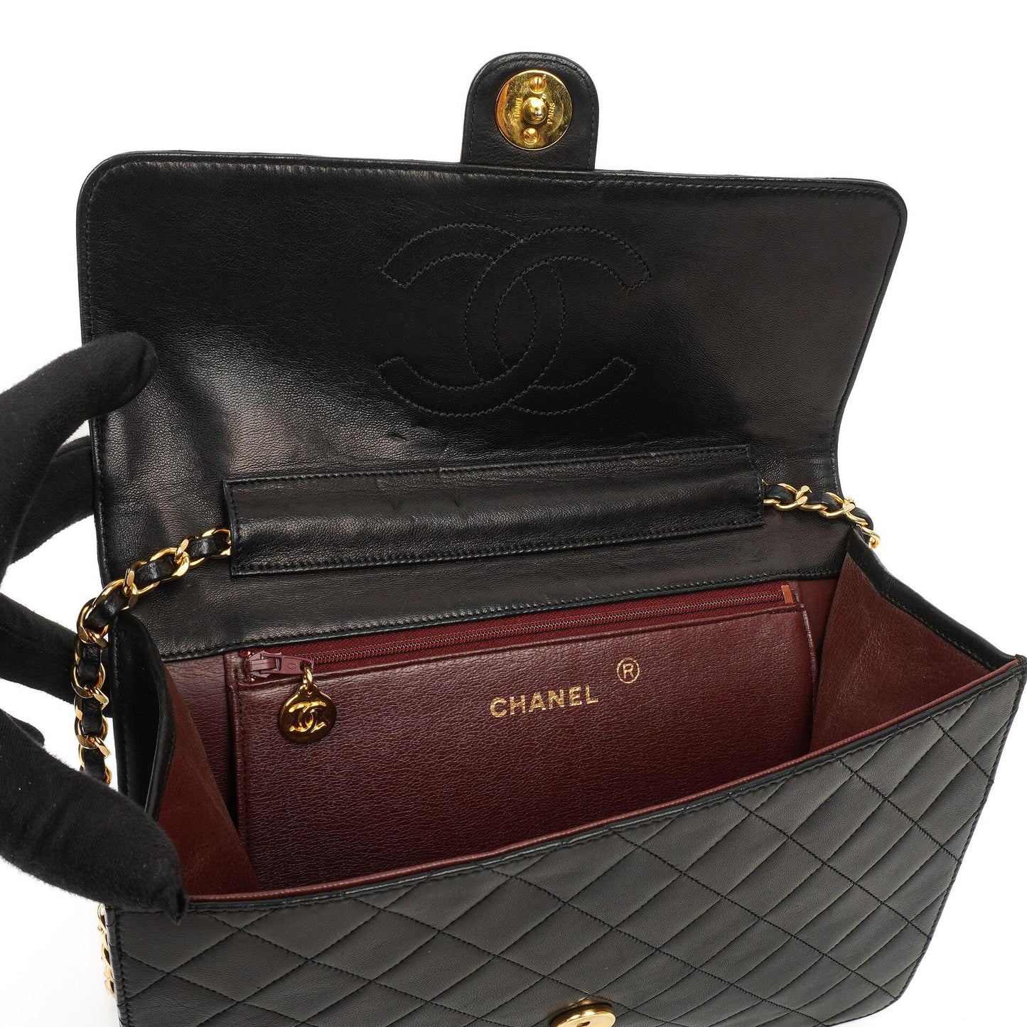 Chanel Medium Classic Single Flap Bag, Schwarzes gestepptes Lammleder, 24K Goldplattierte Hardware