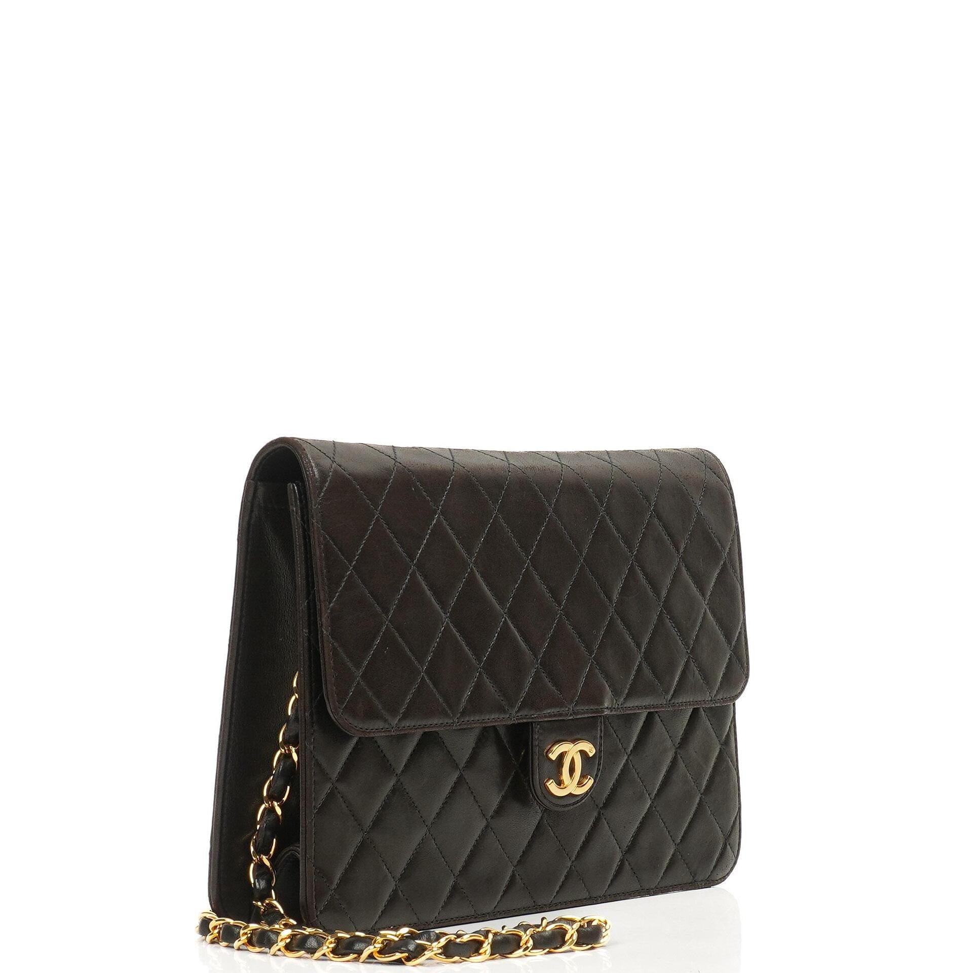 Chanel Mittlere Classic Schwarze gesteppte Lammleder Single Flap Tasche mit 24K vergoldeten Beschlägen