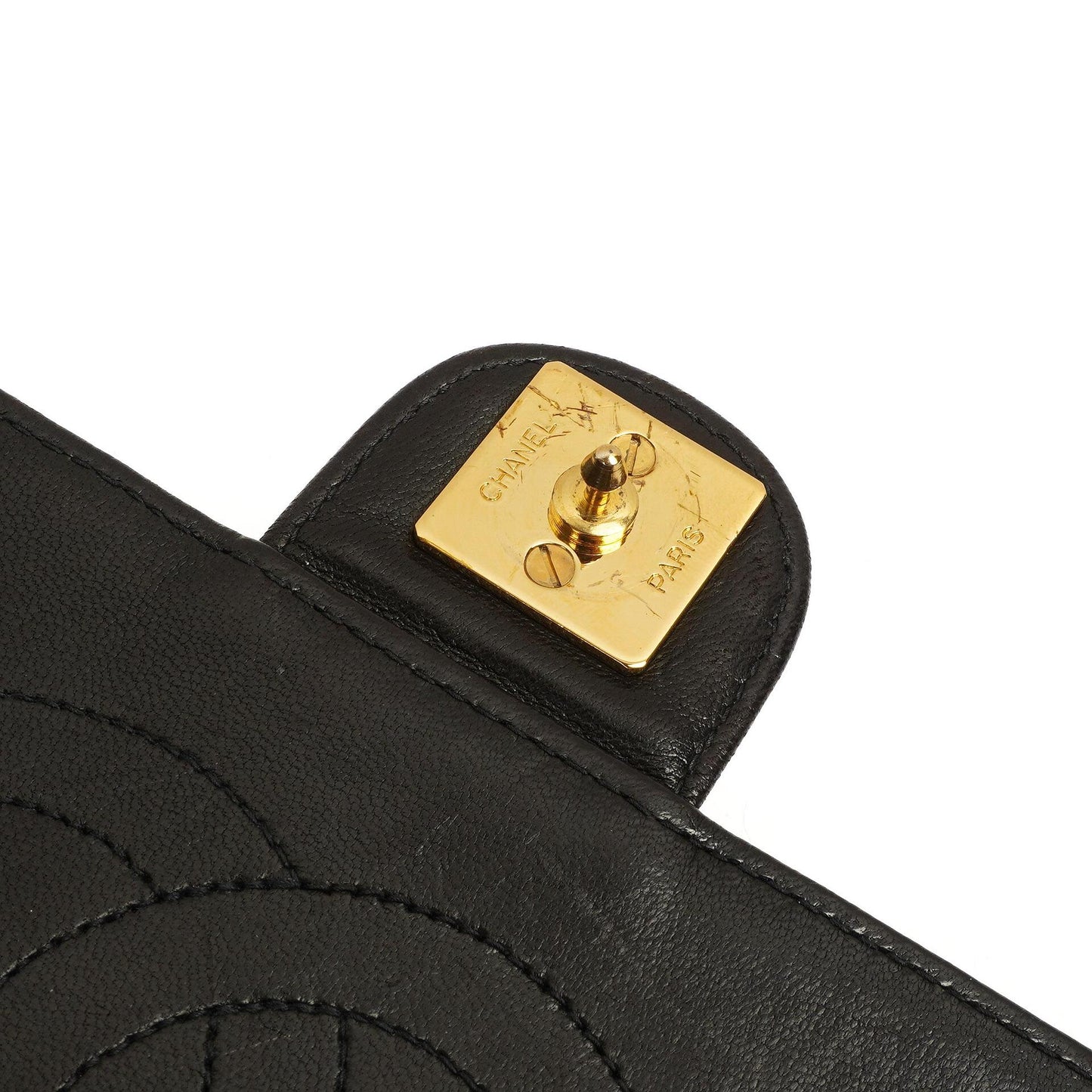 Chanel Mittlere Classic Schwarze gesteppte Lammleder Single Flap Tasche mit 24K vergoldeten Beschlägen