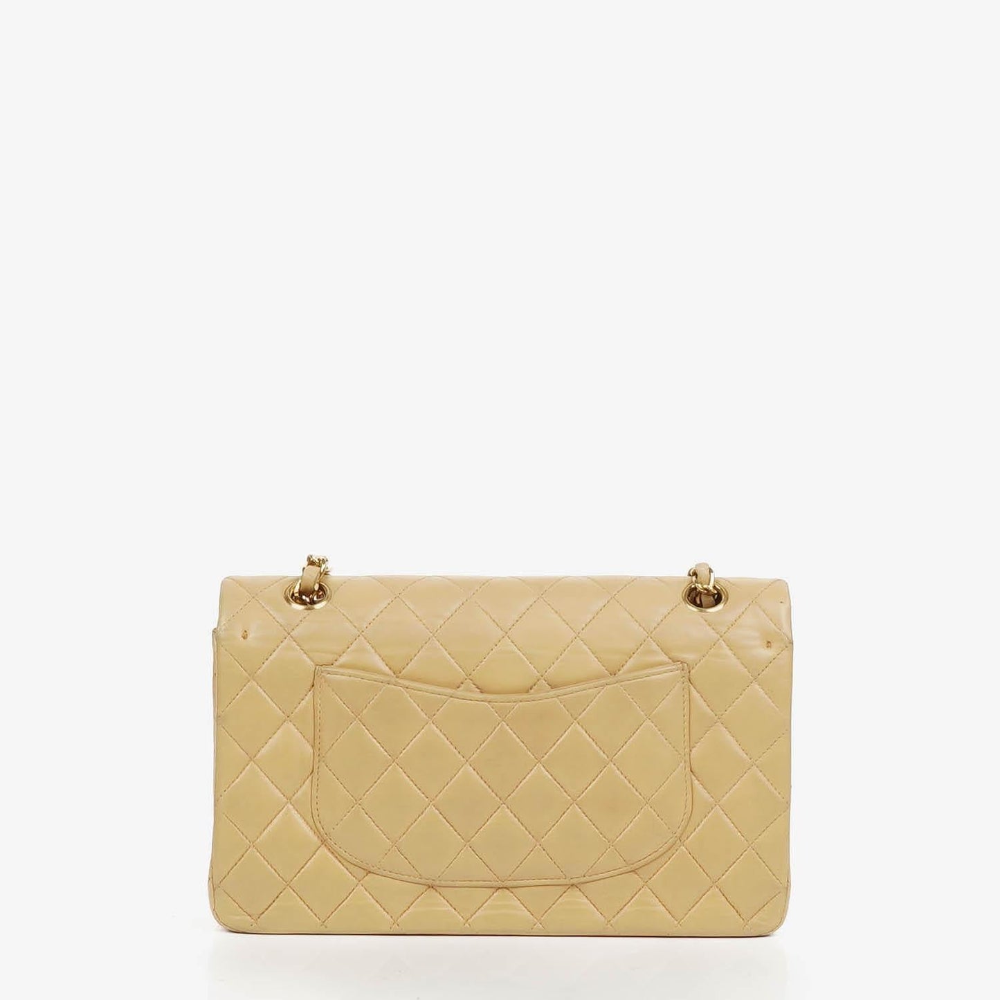 Chanel Mittlere Klassische Doppelklappen Tasche Beigefarbene gestepptes Lammleder mit 24K vergoldeten Beschlägen