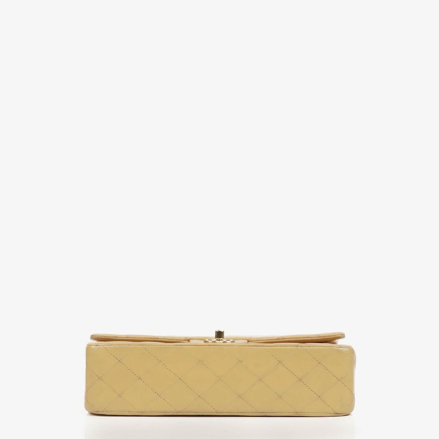Chanel Mittlere Klassische Doppelklappen Tasche Beigefarbene gestepptes Lammleder mit 24K vergoldeten Beschlägen