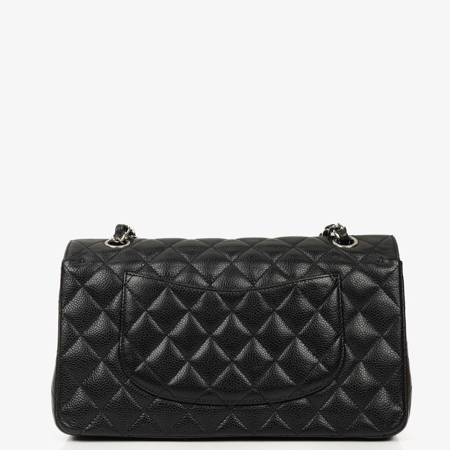 Chanel Mittelgroße Classic Double Flap Tasche aus schwarzem gestepptem Kaviarleder mit silberfarbenen Beschlägen, 2010-2011