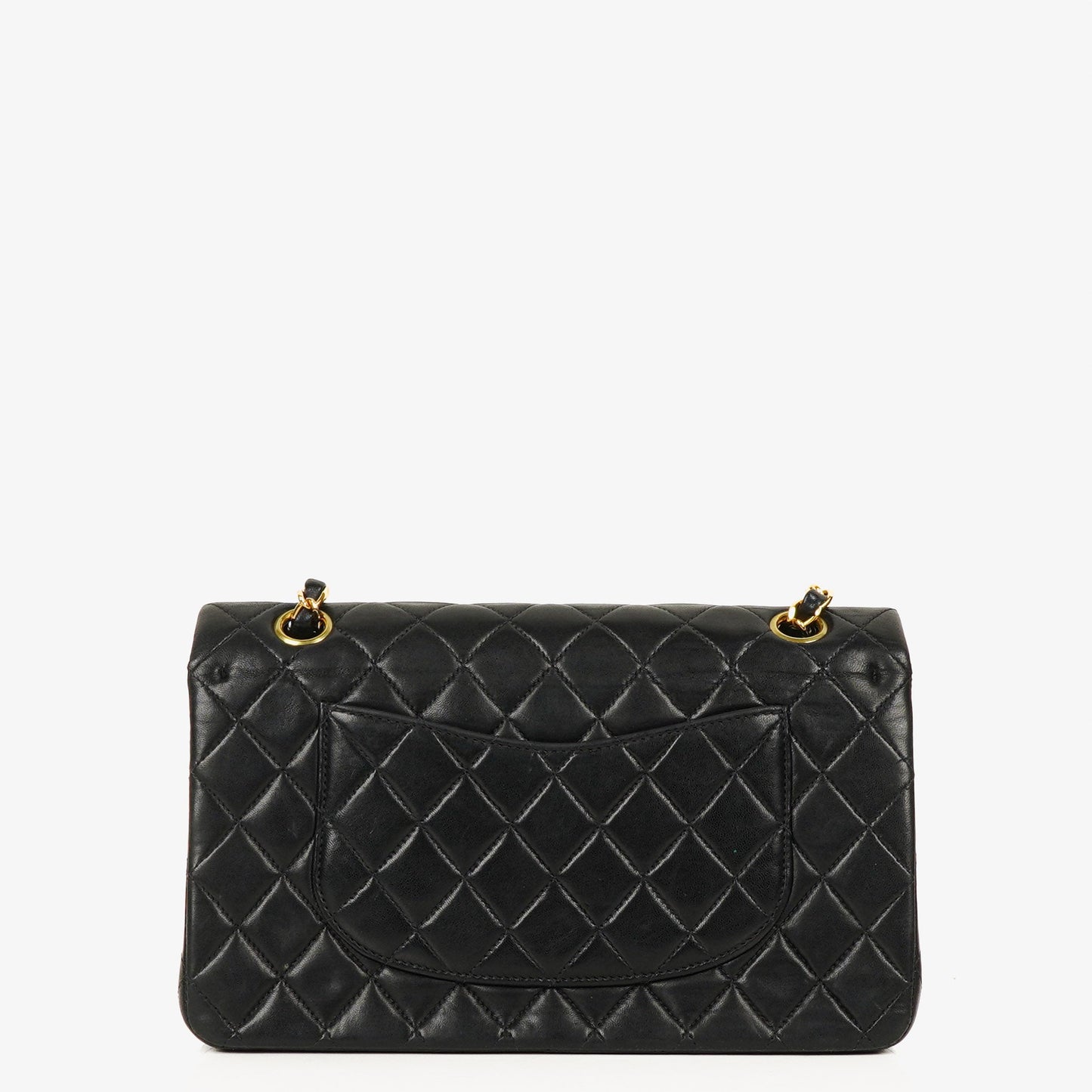 Chanel Mittelgroße Classic Double Flap Tasche aus gestepptem Lammleder in Schwarz mit 24K-vergoldeten Beschlägen