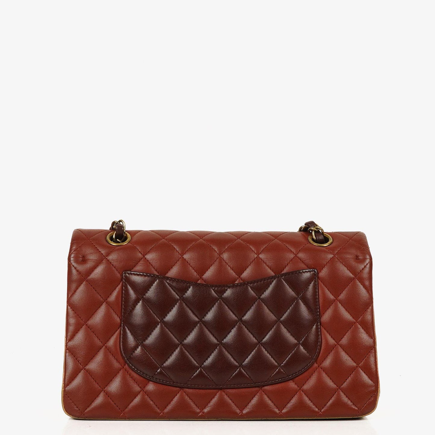 Chanel Mittelgroße Classic Double Flap Tasche aus gestepptem Lammleder in Braun/Mehrfarbig mit antikgoldfarbenen Beschlägen
