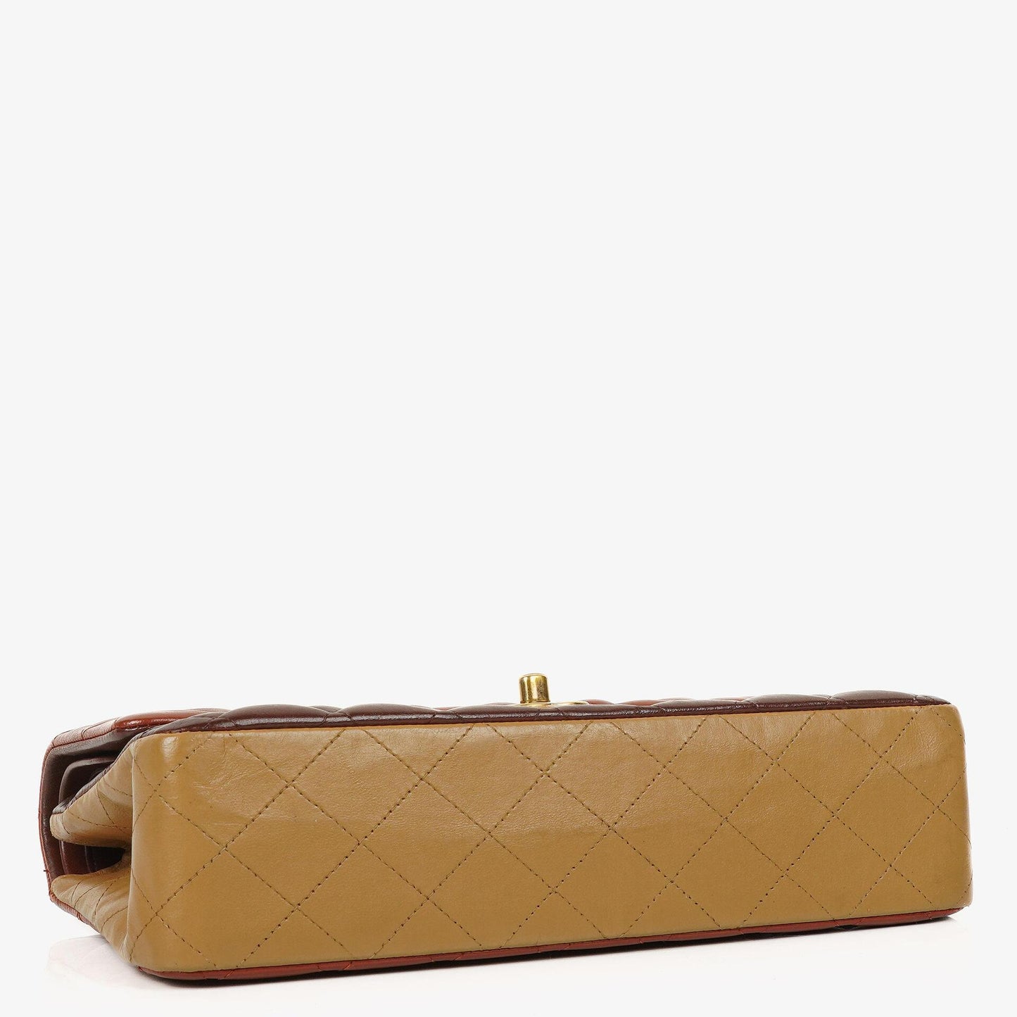 Chanel Mittelgroße Classic Double Flap Tasche aus gestepptem Lammleder in Braun/Mehrfarbig mit antikgoldfarbenen Beschlägen