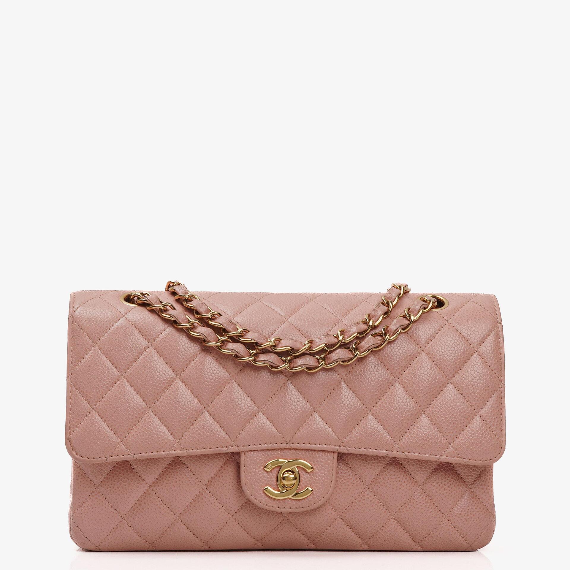 Chanel Medium Classic Double Flap Tasche Rosa gestepptes Kaviarleder mit 24K vergoldeter Hardware