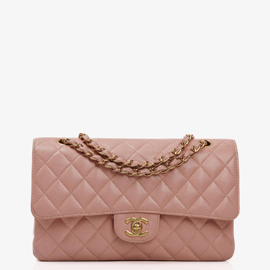 Chanel Medium Classic Double Flap Tasche Rosa gestepptes Kaviarleder mit 24K vergoldeter Hardware