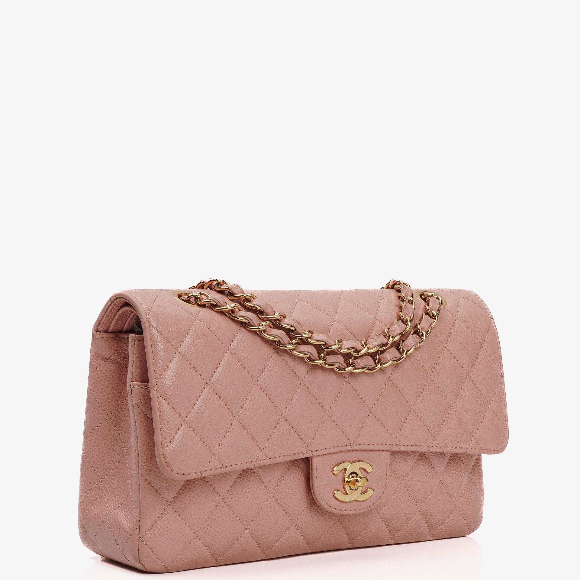 Chanel Medium Classic Double Flap Tasche Rosa gestepptes Kaviarleder mit 24K vergoldeter Hardware