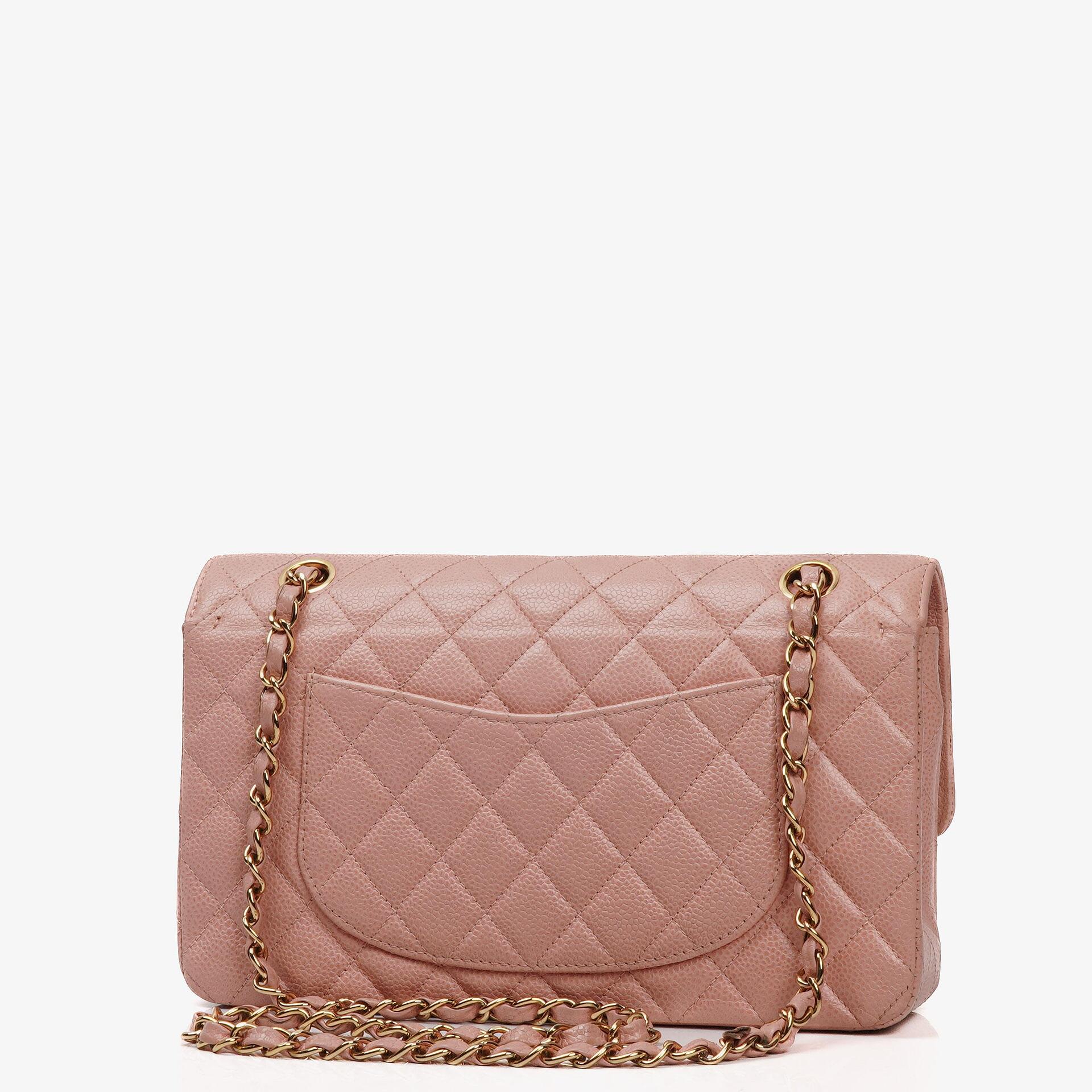 Chanel Medium Classic Double Flap Tasche Rosa gestepptes Kaviarleder mit 24K vergoldeter Hardware