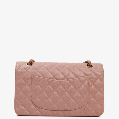 Chanel Medium Classic Double Flap Tasche Rosa gestepptes Kaviarleder mit 24K vergoldeter Hardware